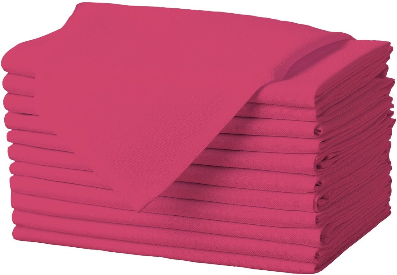 Set of 12 Fuchsia Cloth Napkins, 17×17 in, Soft & Washable with Hemmed Edges